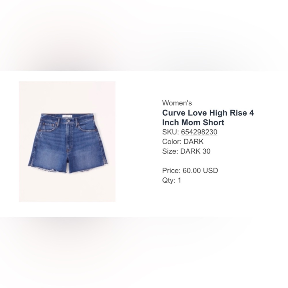 NWOT Abercrombie Curve Love 4” Mom Short High Rise